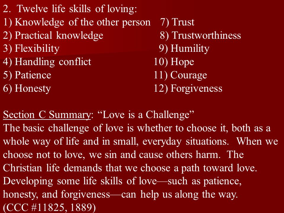 2. Twelve life skills of loving: