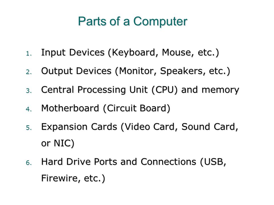 Parts of a Computer Input Devices (Keyboard, Mouse, etc.)