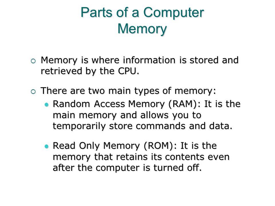 Parts of a Computer Memory