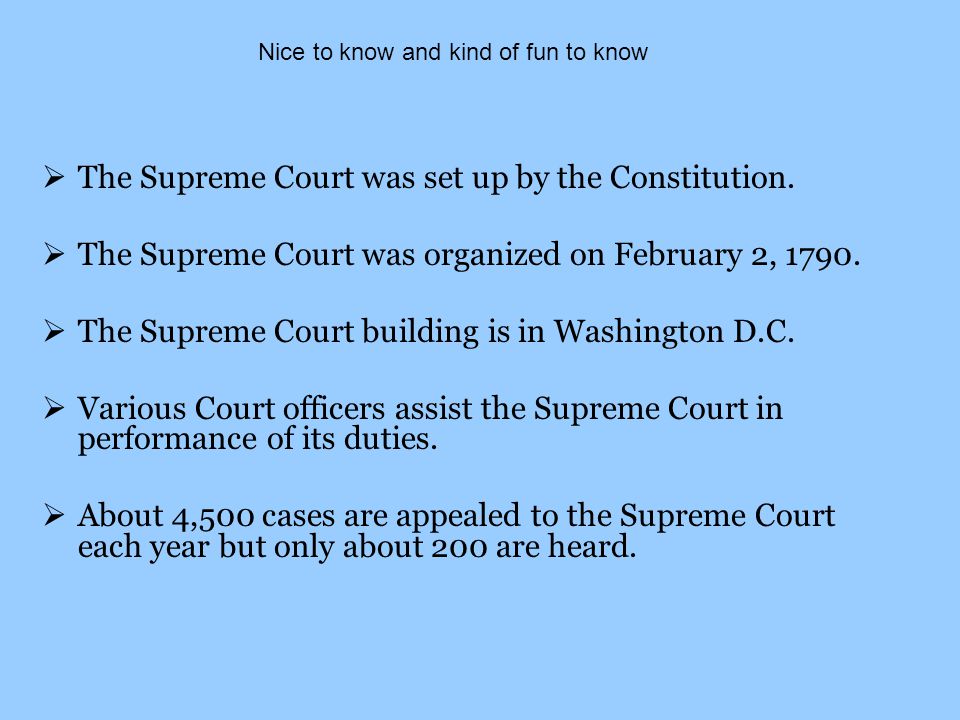 The Supreme Court was set up by the Constitution.