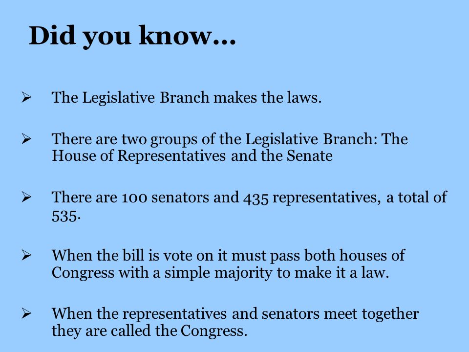 Did you know... The Legislative Branch makes the laws.