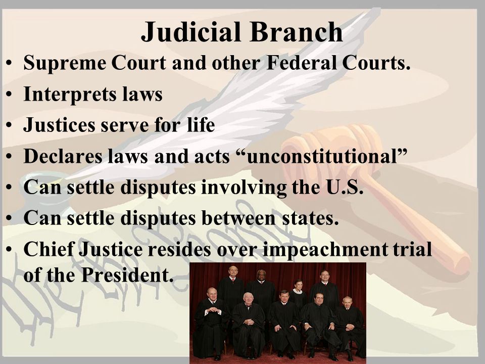 Judicial Branch Supreme Court and other Federal Courts.