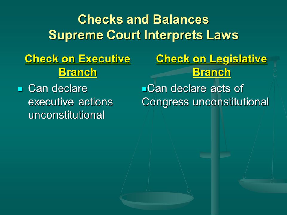Checks and Balances Supreme Court Interprets Laws