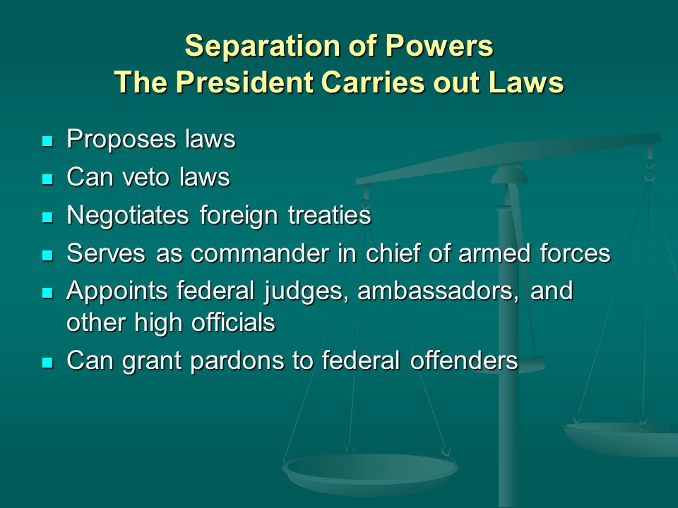 Separation of Powers The President Carries out Laws