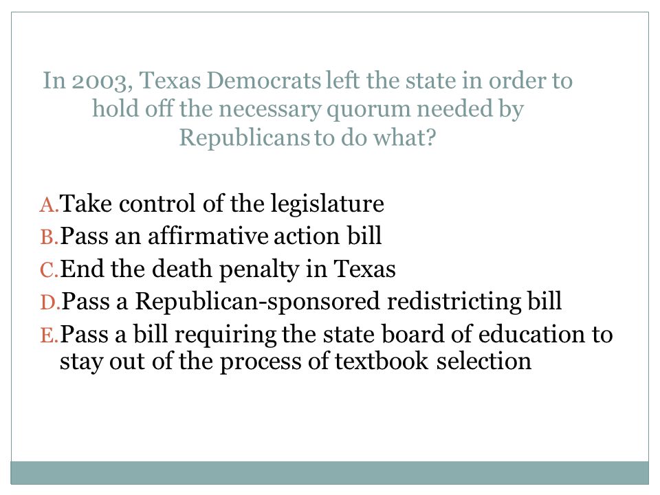 Take control of the legislature Pass an affirmative action bill