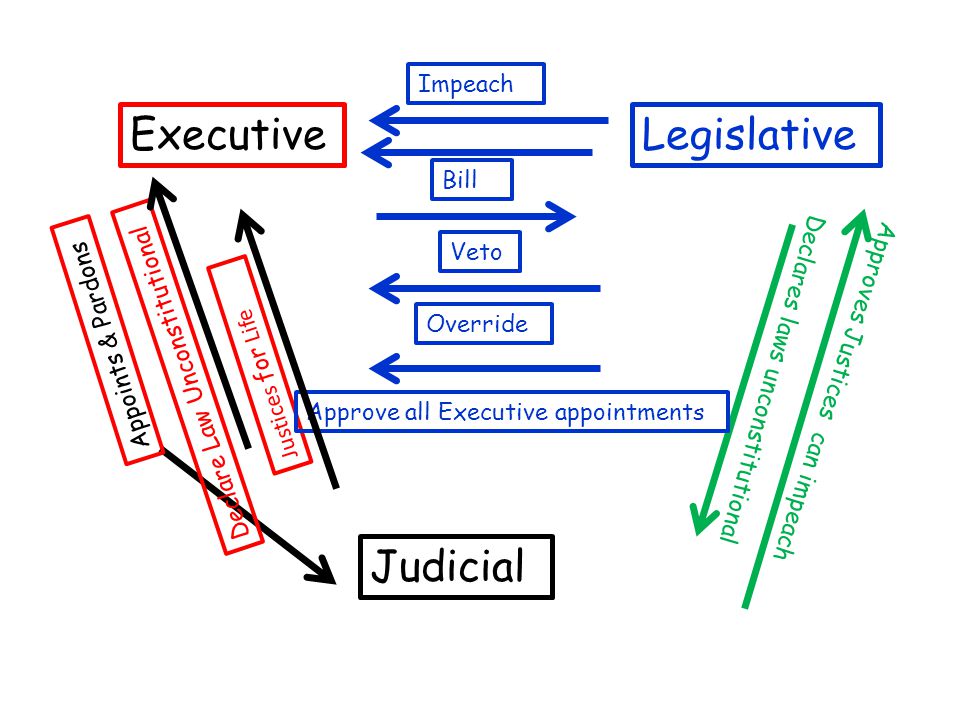 Executive Legislative Judicial Impeach Bill Veto Appoints & Pardons