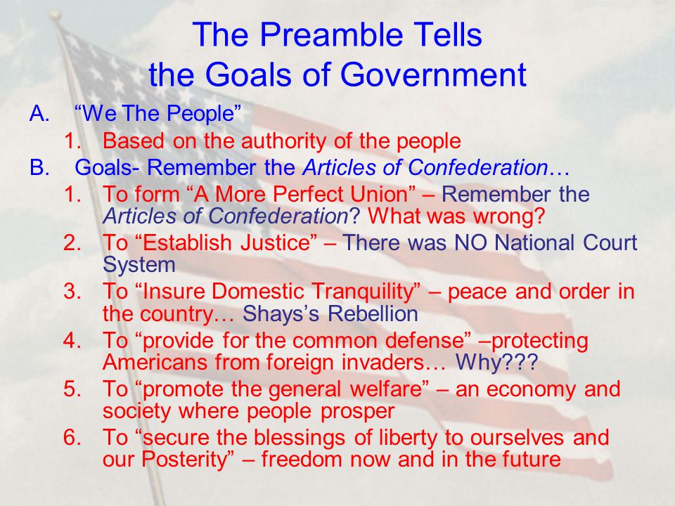 The Preamble Tells the Goals of Government
