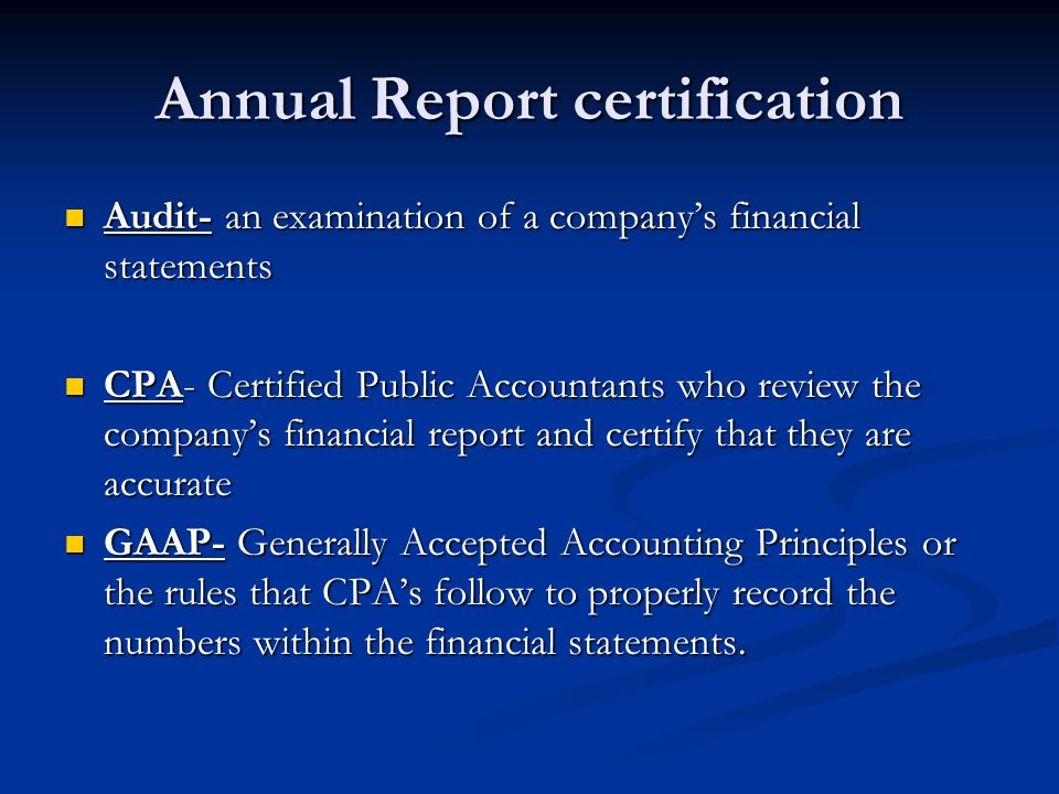 Annual Report certification