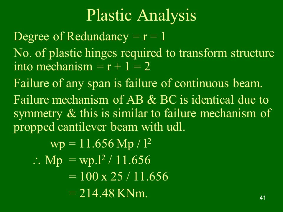 Plastic Analysis Degree of Redundancy = r = 1