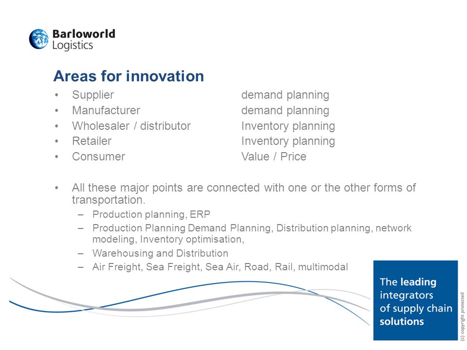 Areas for innovation Supplier demand planning