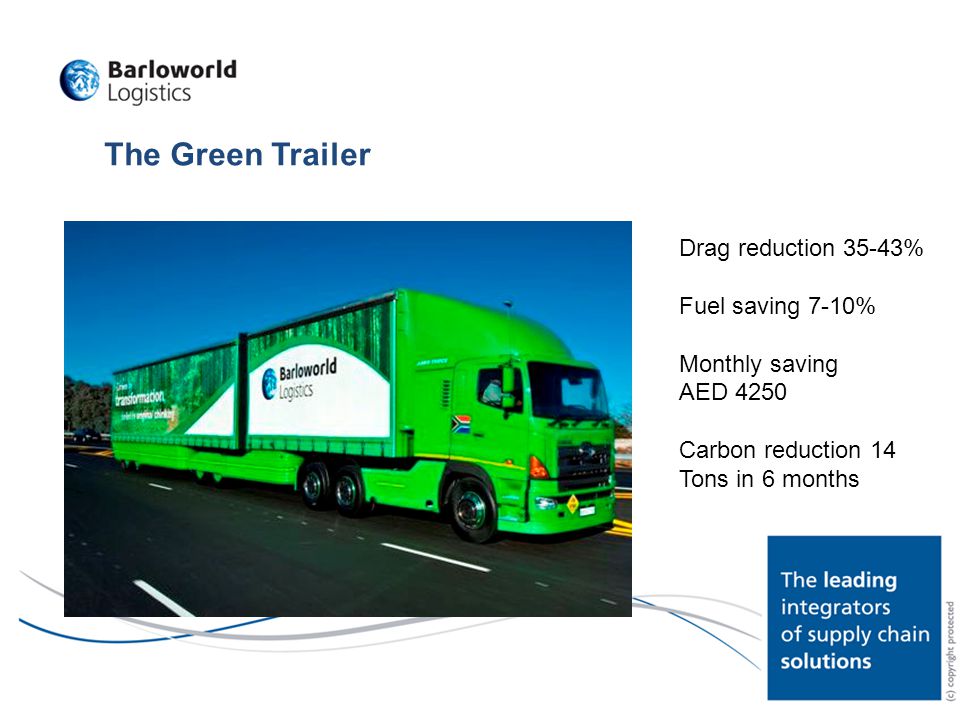 The Green Trailer Drag reduction 35-43% Fuel saving 7-10%