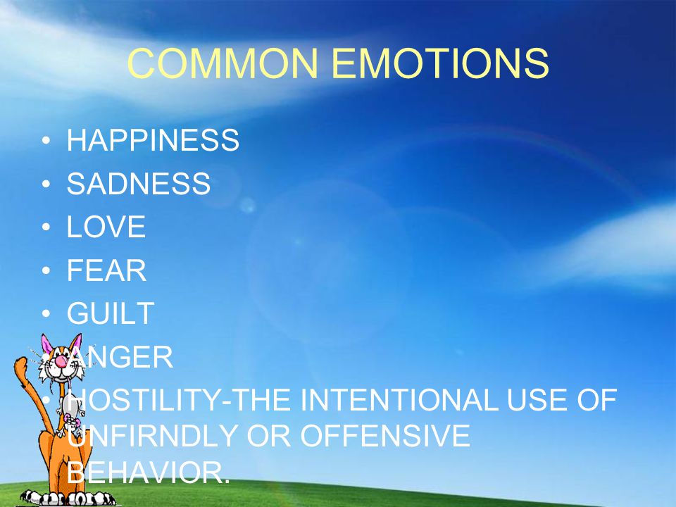 COMMON EMOTIONS HAPPINESS SADNESS LOVE FEAR GUILT ANGER