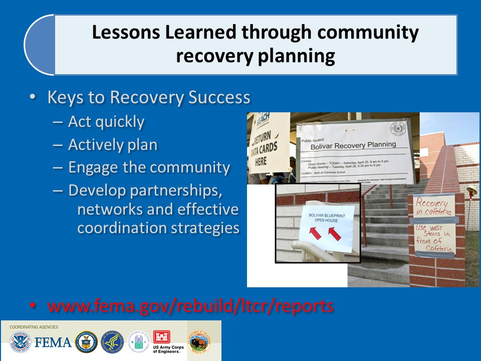 Lessons Learned through community recovery planning