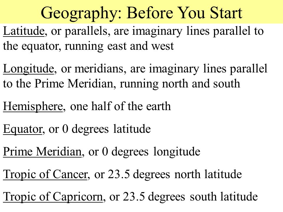 Geography: Before You Start