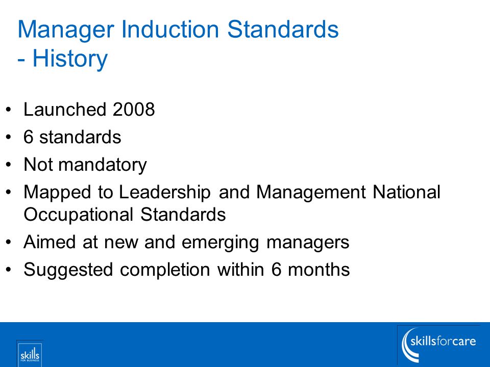 Manager Induction Standards - History