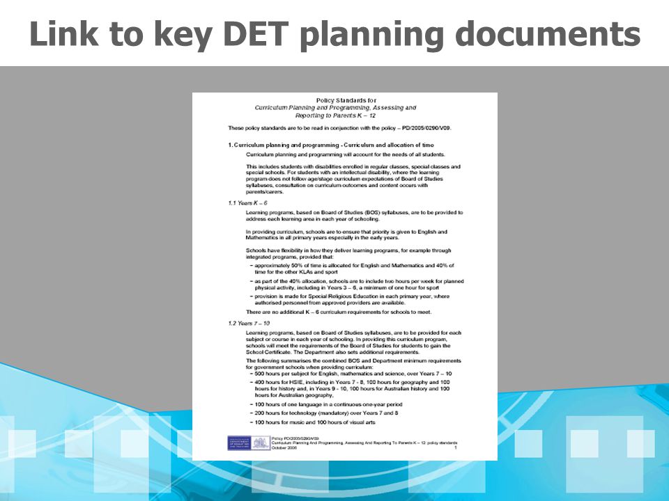 Link to key DET planning documents