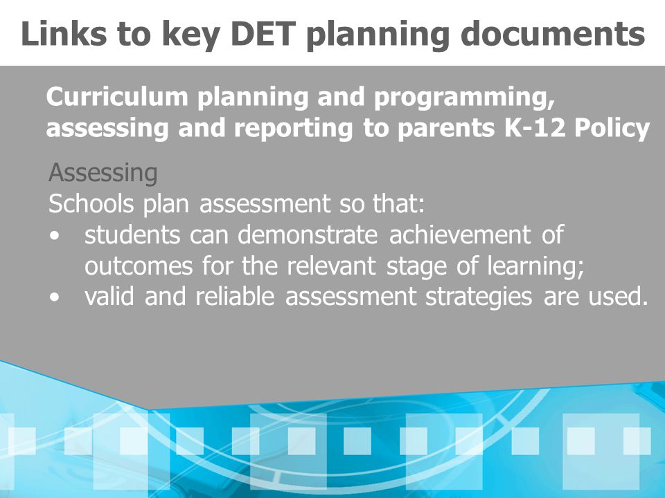Links to key DET planning documents