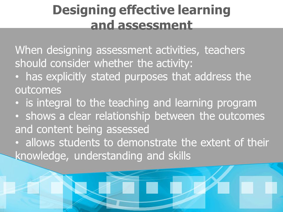 Designing effective learning and assessment