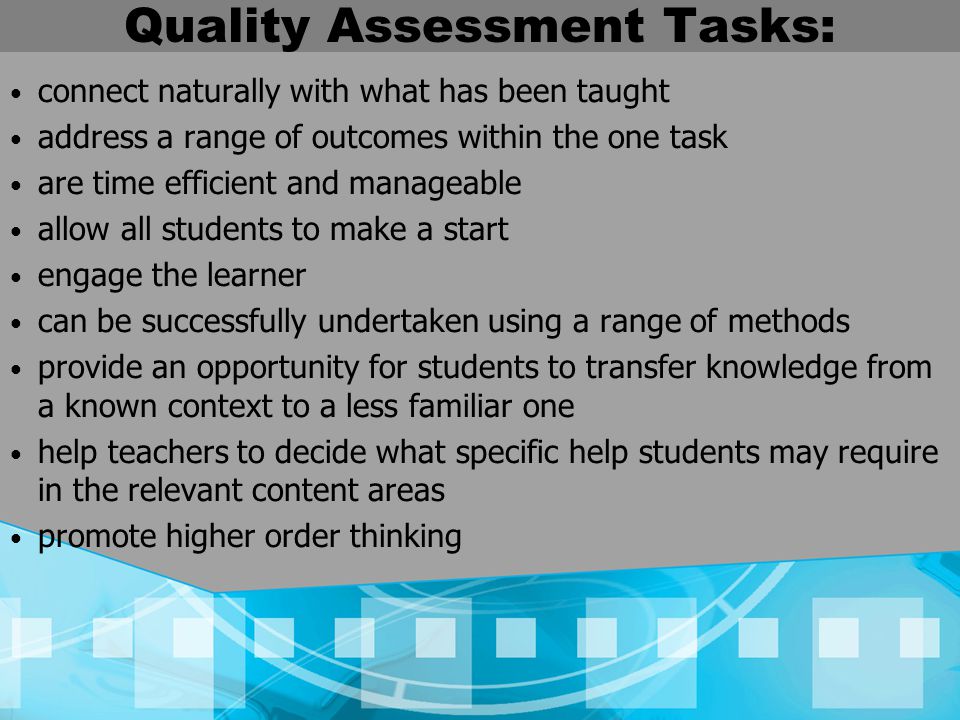 Quality Assessment Tasks: