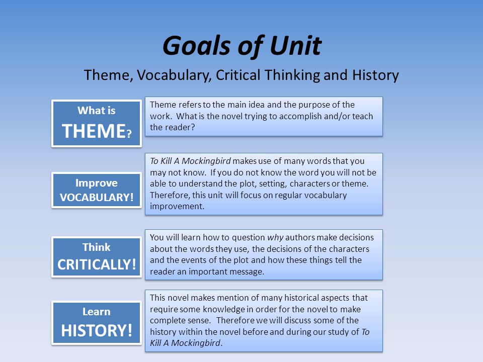 Theme, Vocabulary, Critical Thinking and History