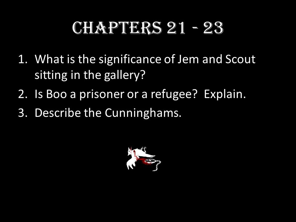Chapters What is the significance of Jem and Scout sitting in the gallery Is Boo a prisoner or a refugee Explain.