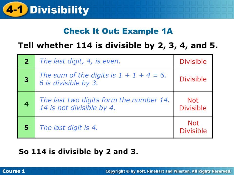 4-1 Divisibility Check It Out: Example 1A
