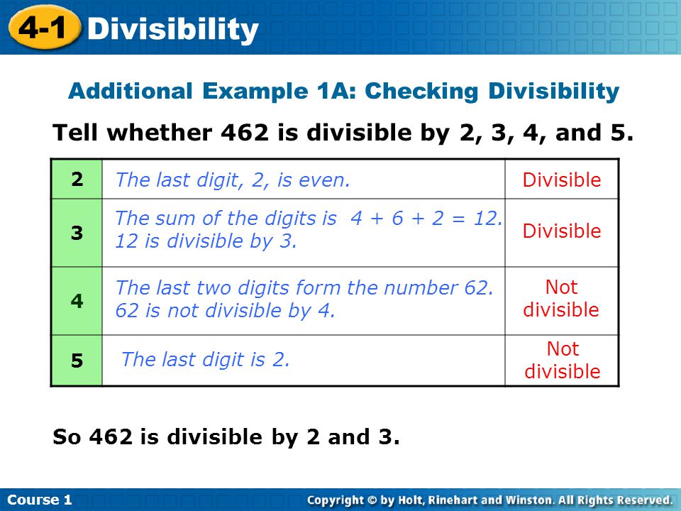 Additional Example 1A: Checking Divisibility