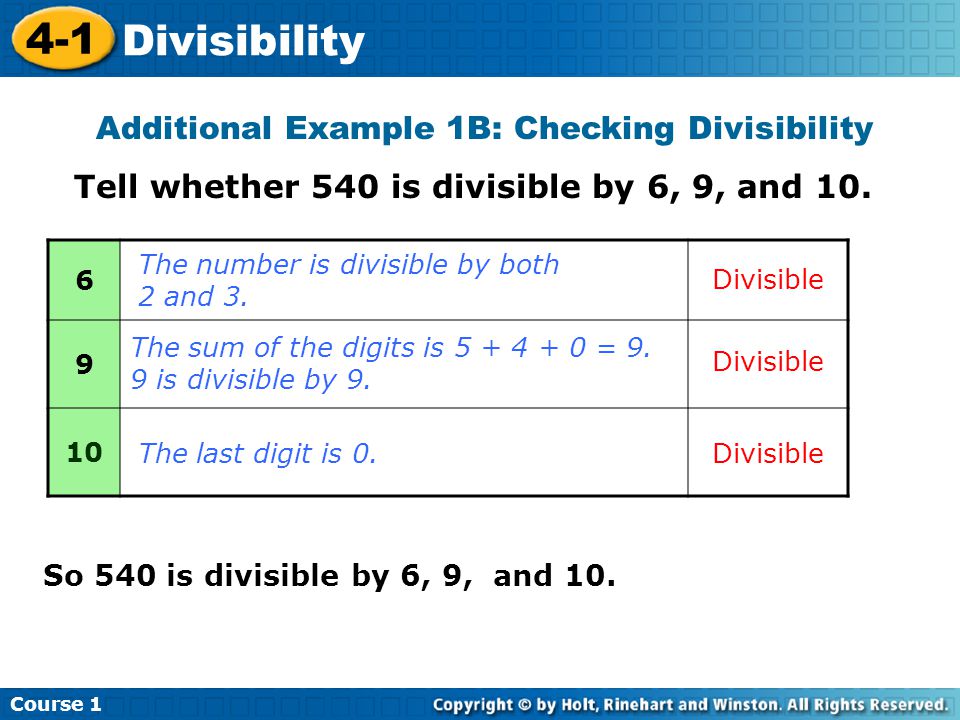 Additional Example 1B: Checking Divisibility