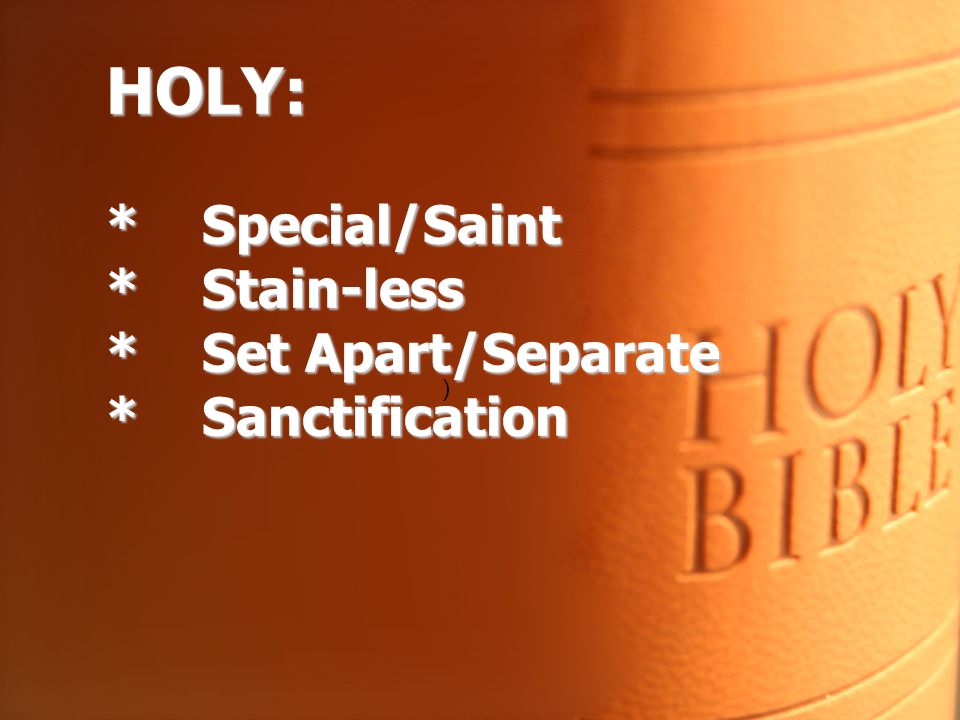 HOLY: * Special/Saint * Stain-less * Set Apart/Separate * Sanctification