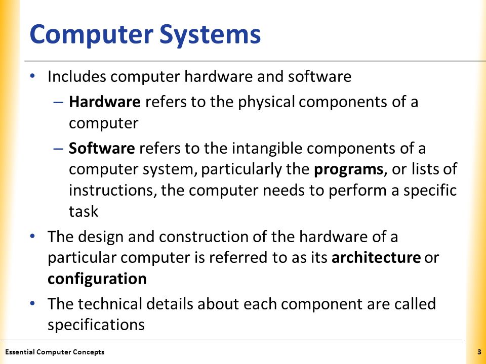 Computer Systems Includes computer hardware and software