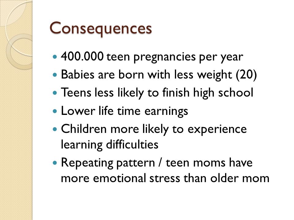 Consequences teen pregnancies per year