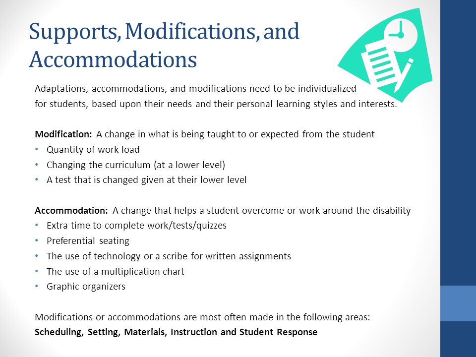 Supports, Modifications, and Accommodations