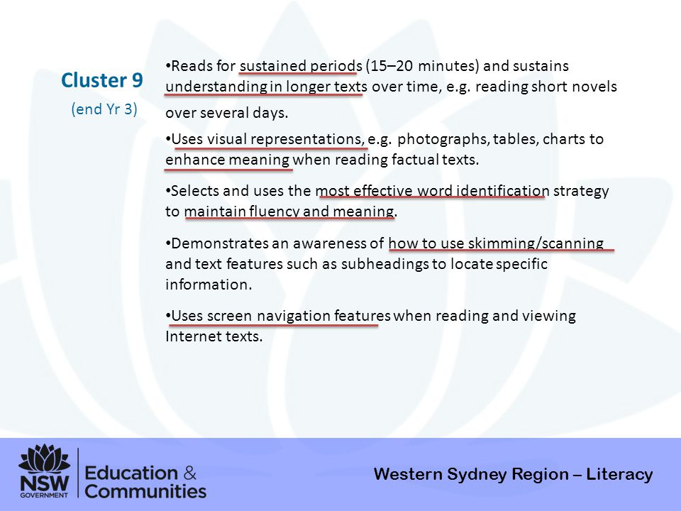 Reads for sustained periods (15–20 minutes) and sustains understanding in longer texts over time, e.g. reading short novels