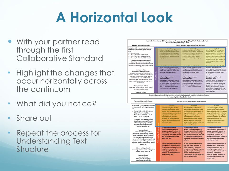 A Horizontal Look With your partner read through the first Collaborative Standard.