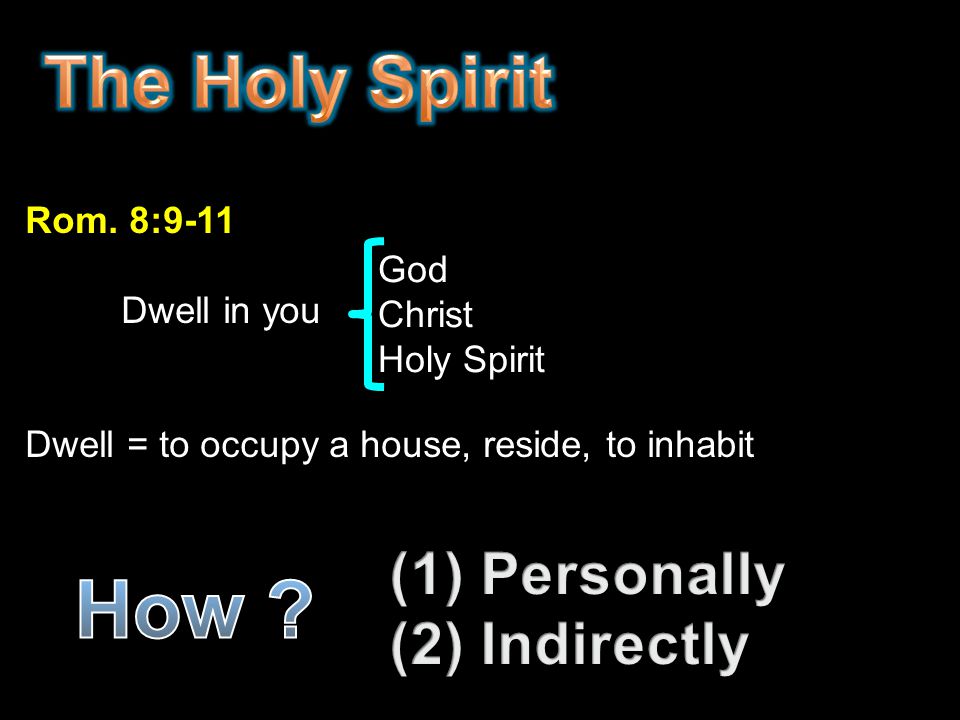 How The Holy Spirit (1) Personally (2) Indirectly Rom. 8:9-11