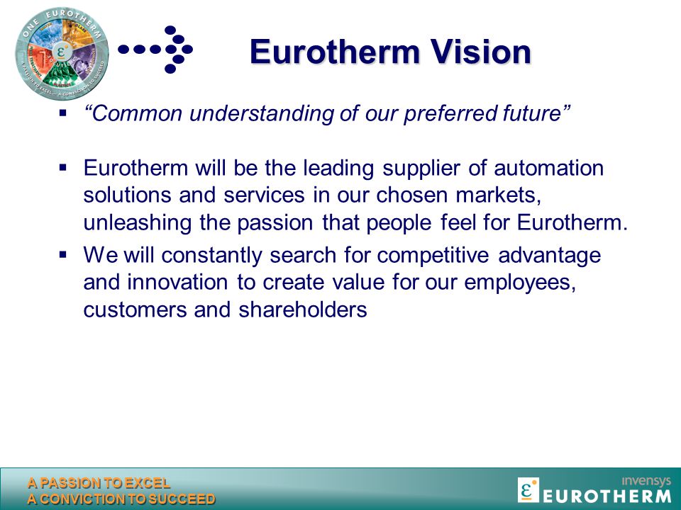 Eurotherm Vision Common understanding of our preferred future