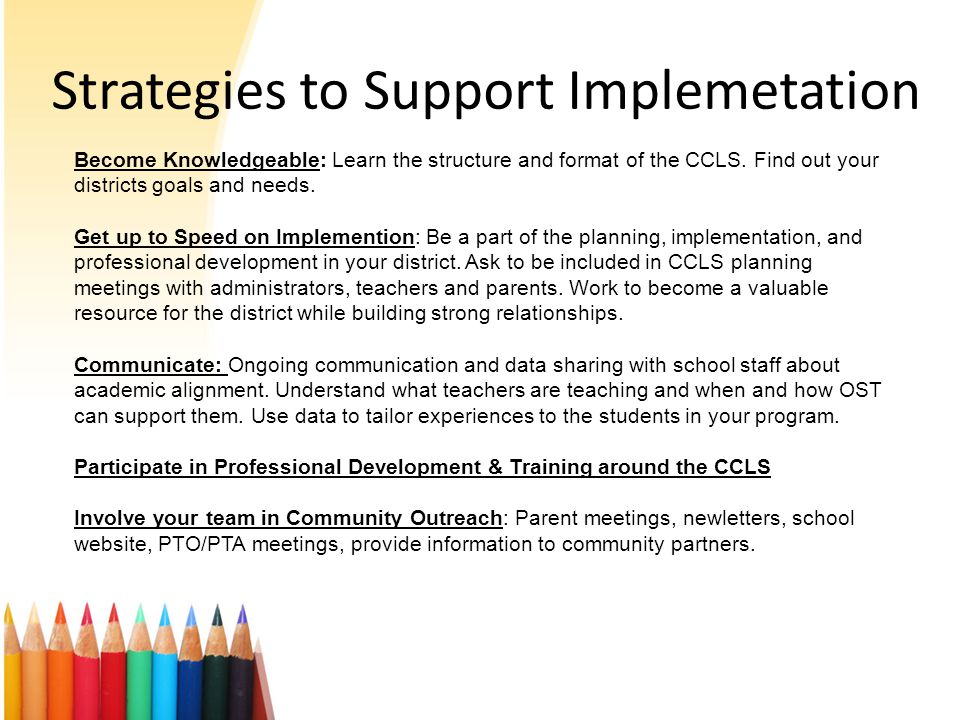 Strategies to Support Implemetation
