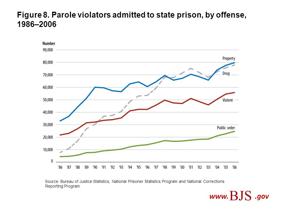 Figure 8. Parole violators admitted to state prison, by offense, 1986–2006
