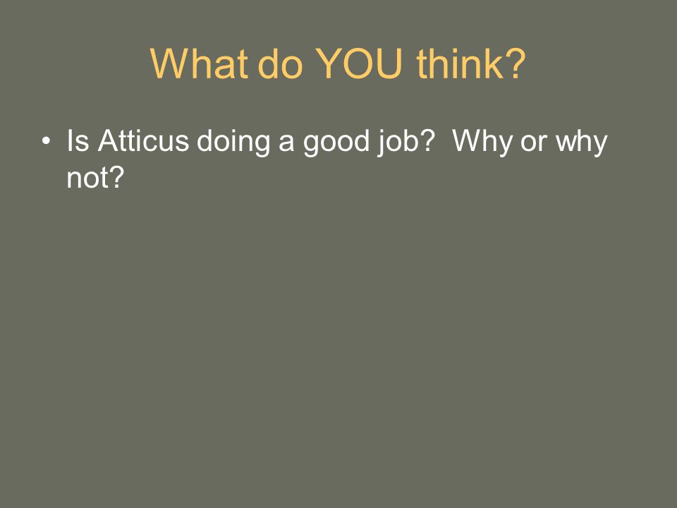 What do YOU think Is Atticus doing a good job Why or why not