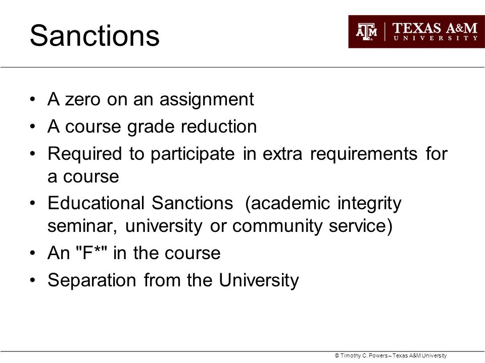 Sanctions A zero on an assignment A course grade reduction