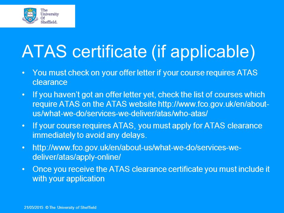 ATAS certificate (if applicable)