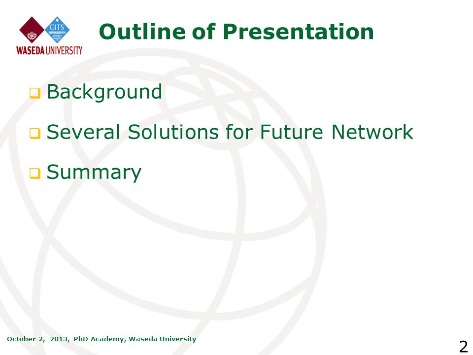 Outline of Presentation