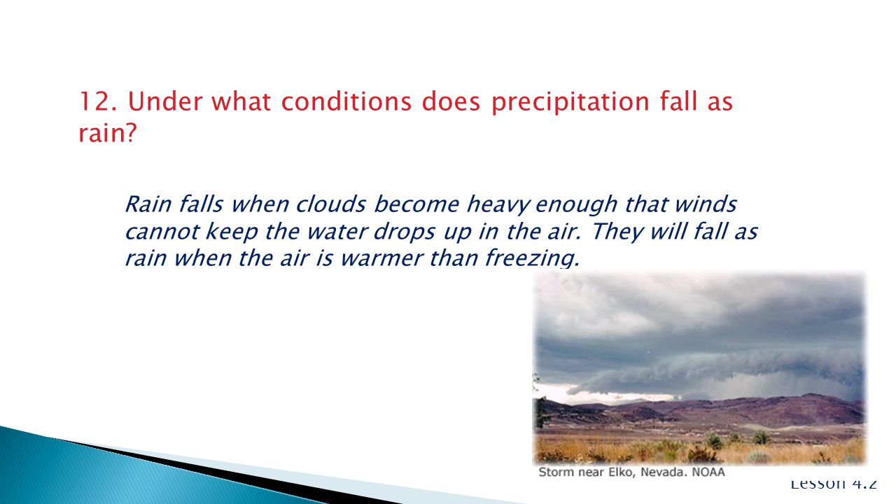 12. Under what conditions does precipitation fall as rain