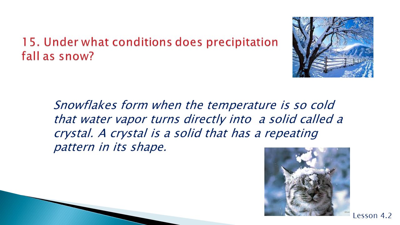 15. Under what conditions does precipitation fall as snow