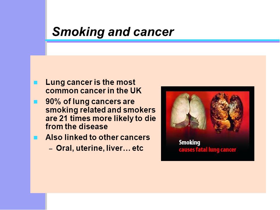 Smoking and cancer Lung cancer is the most common cancer in the UK