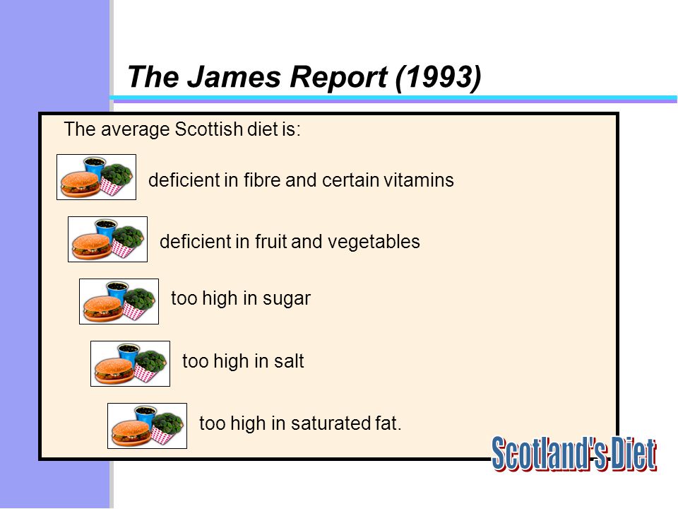 Scotland s Diet The James Report (1993) The average Scottish diet is: