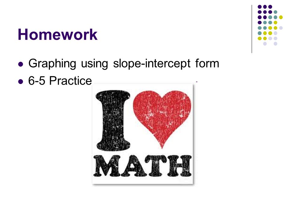 Homework Graphing using slope-intercept form 6-5 Practice