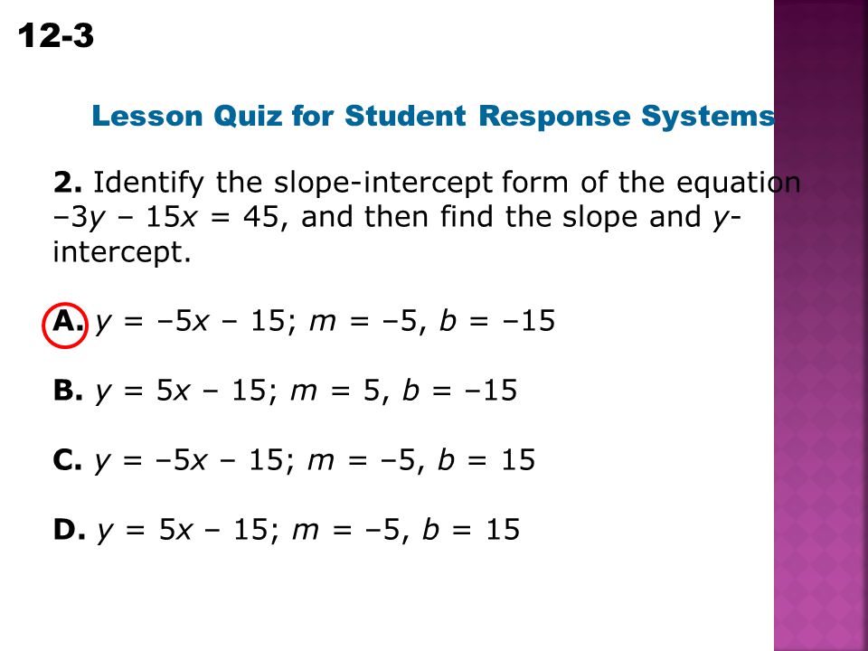 Lesson Quiz for Student Response Systems