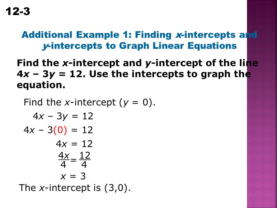 Additional Example 1: Finding x-intercepts and