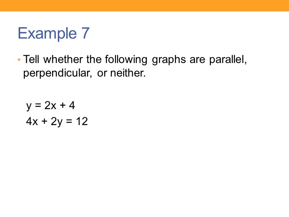Example 7 Tell whether the following graphs are parallel, perpendicular, or neither.